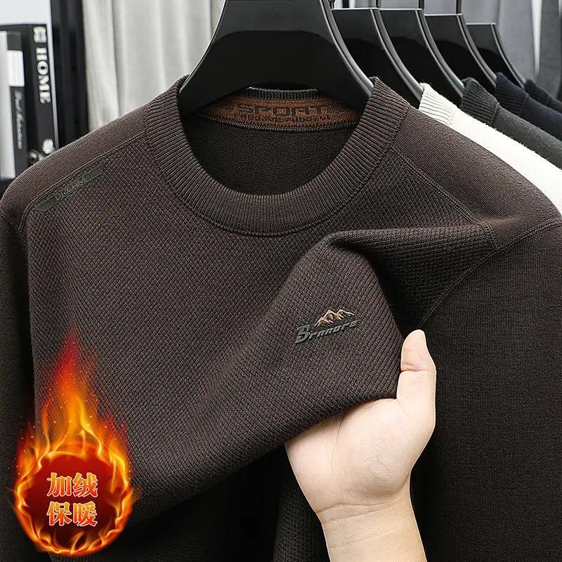 拓锋男装服饰秋冬男士加绒加厚一体绒圆领毛衣休闲提花针织衫a87