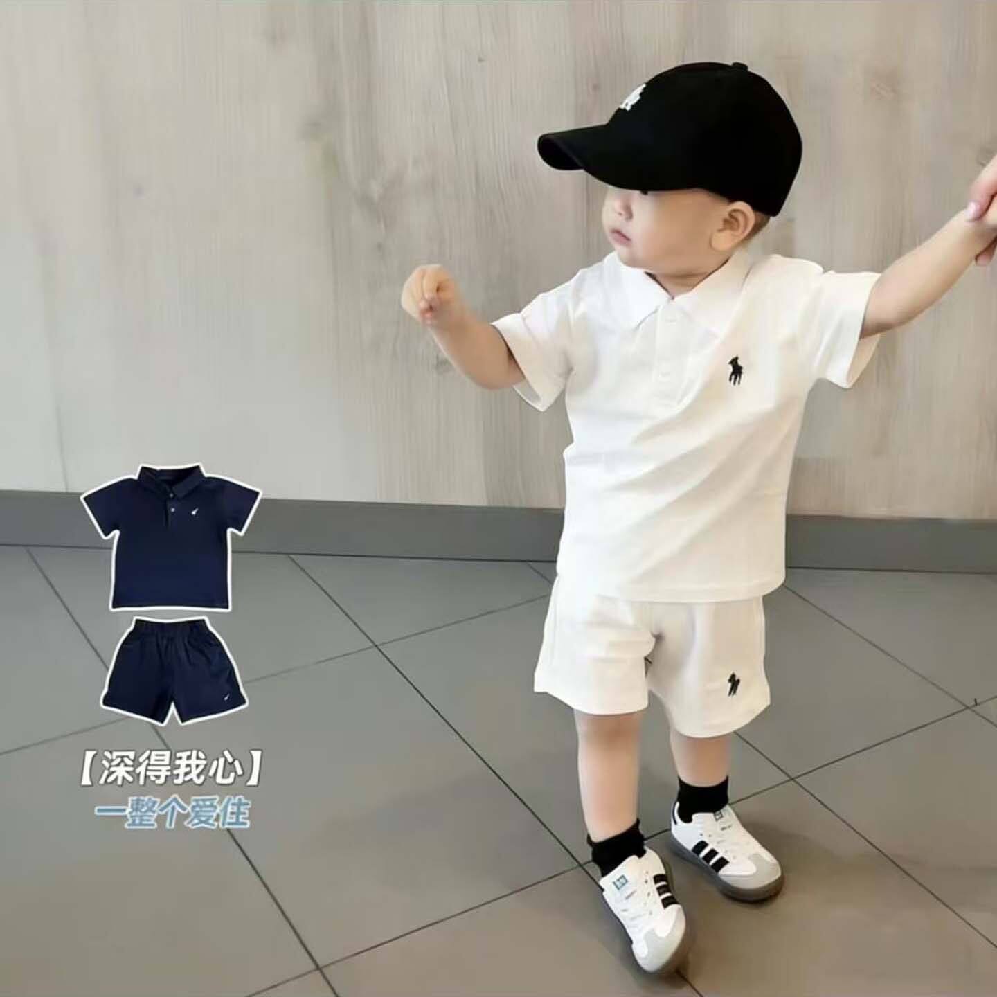 凯丽男女童POLO衫套装夏季婴儿时髦休闲短袖两件套翻领英伦风小a2