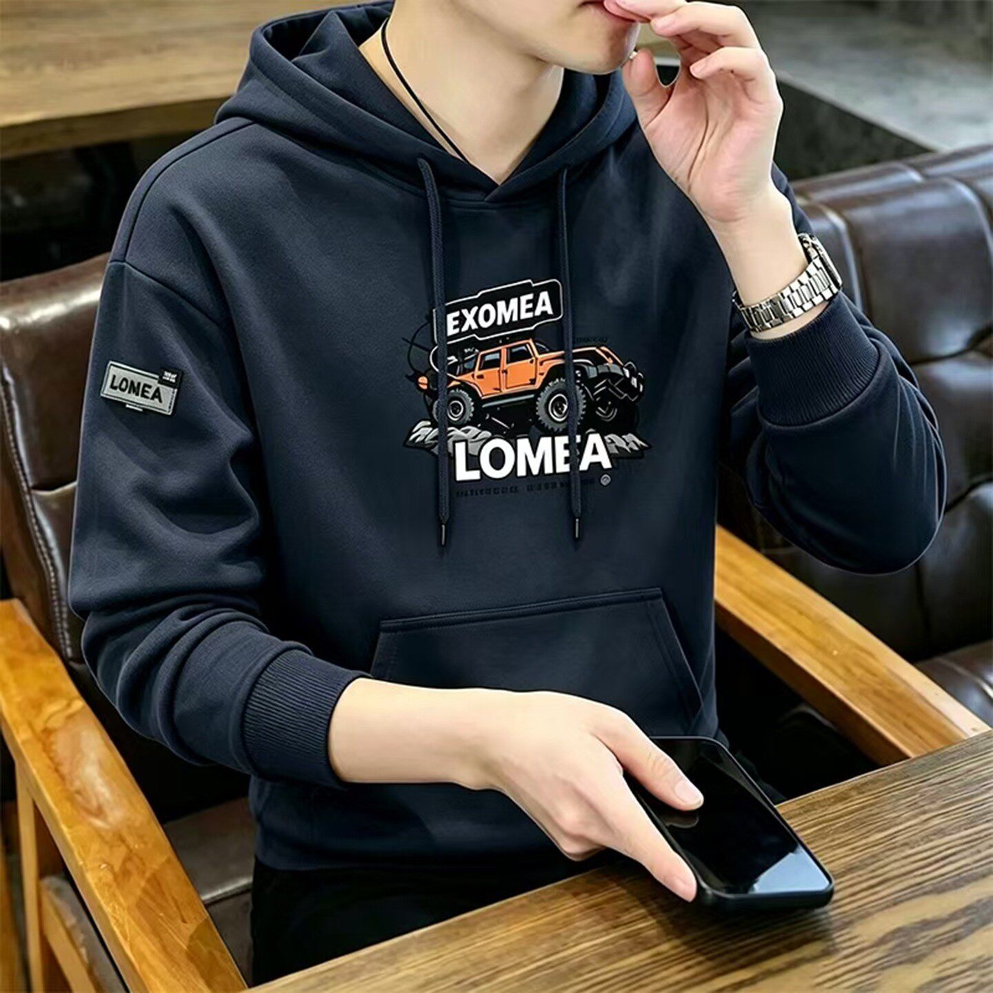 LOMEA罗鸣老人品牌男装秋冬季男士美式连帽卫衣百搭休闲长袖上a8