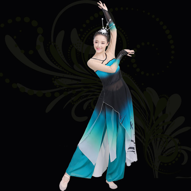 古典舞演出服女新a款中国风水墨半壶纱m舞蹈服渐变色纱裙秧歌服套