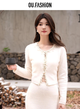 OU./欧点慵懒又时髦轻盈保暖性浣熊绒毛织外套1072440180