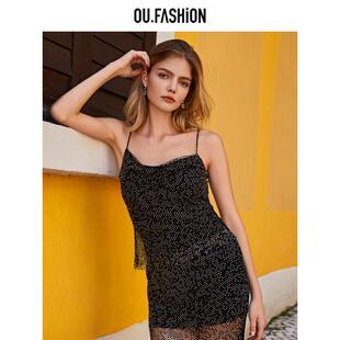 OU.FASHION/欧点烫钻短款吊带背心性感显瘦百搭上衣1032410504