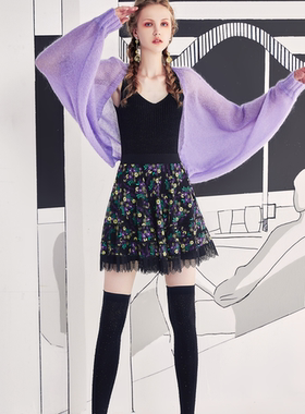 OU./欧点精美绣花网橡筋腰半身裙1201141022