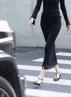 OU./欧点柔软亲肤灵地丝罗纹半身裙1112430396