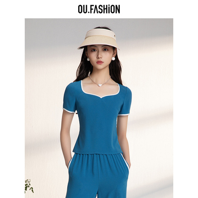 拼边短袖上衣运动撞色