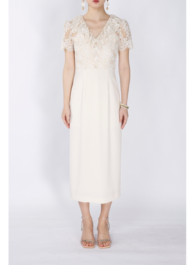 OU./欧点蕾丝拼接三醋酸气质连衣裙1122320755