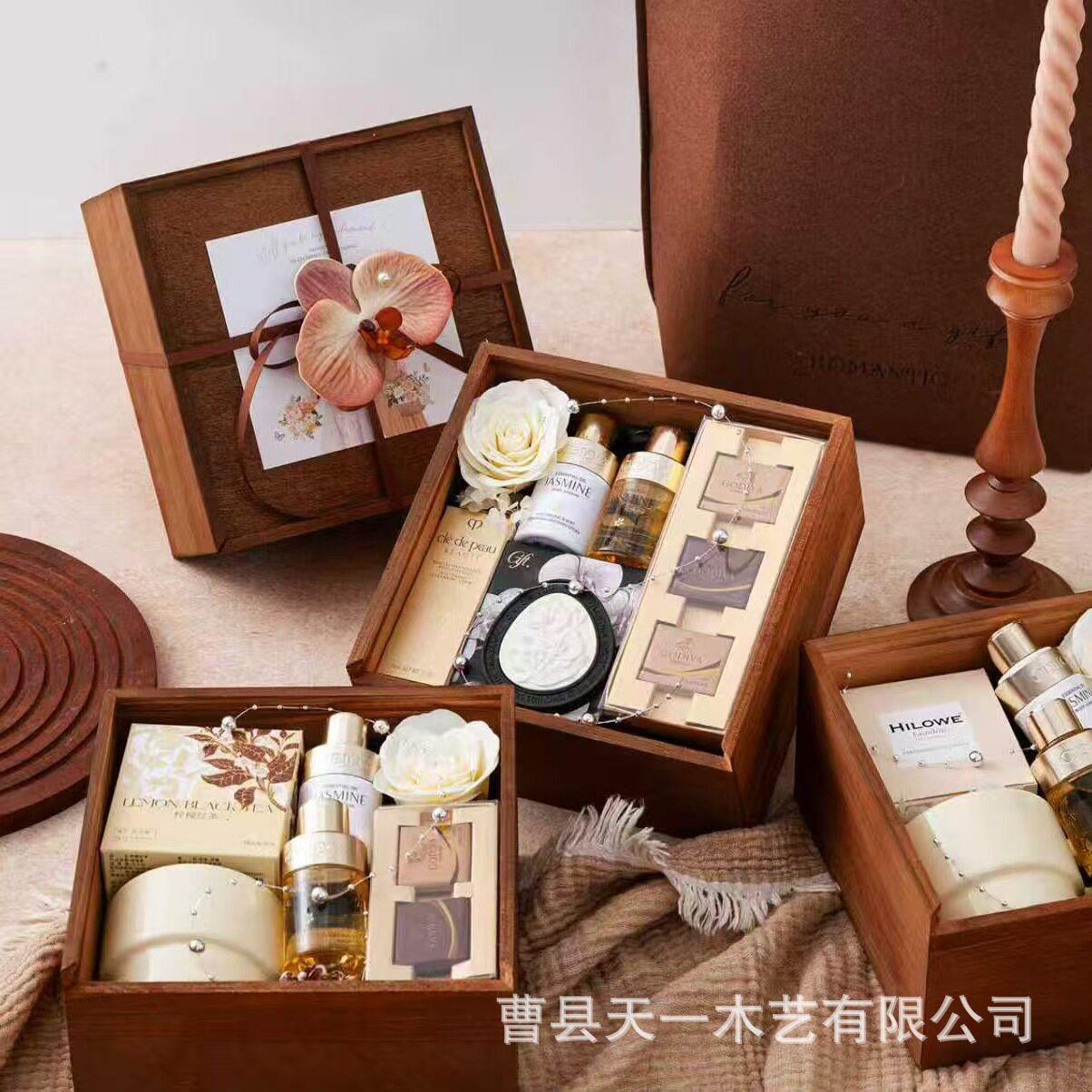 木抽盒拉盖纳盒伴手木礼喜糖盒实礼品收包装家用杂物整理盒木盒