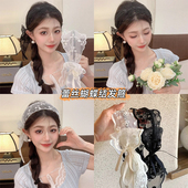 法式 白色蕾丝三角巾发箍女2025新款 蝴蝶结飘带宽边头箍氛围感头饰