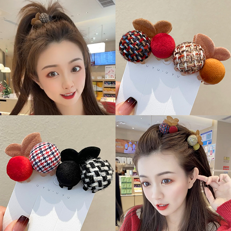 樱桃毛球侧边刘海前额头顶小发夹