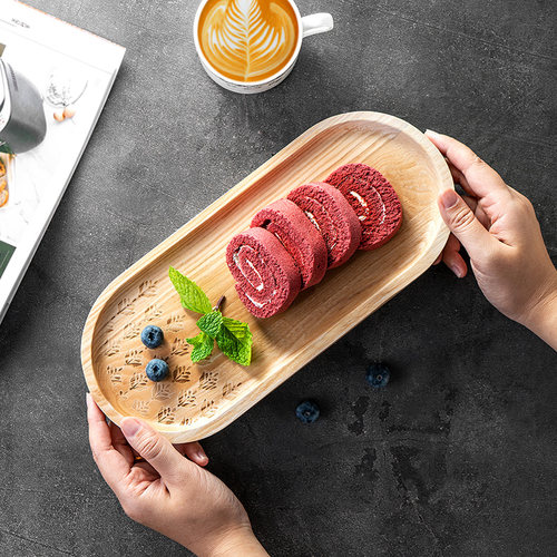 Bill.F水曲柳木托盘实木餐具客厅家用木质椭圆茶盘水果甜品点心盘