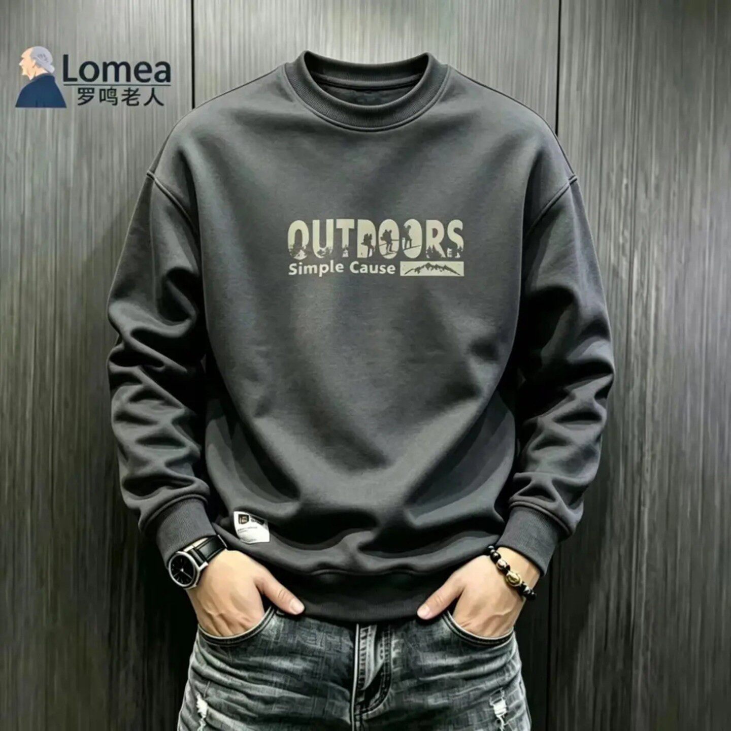 LOMEA罗鸣老人品牌男装秋冬季新款男士圆领长袖卫衣时尚休闲T恤a9