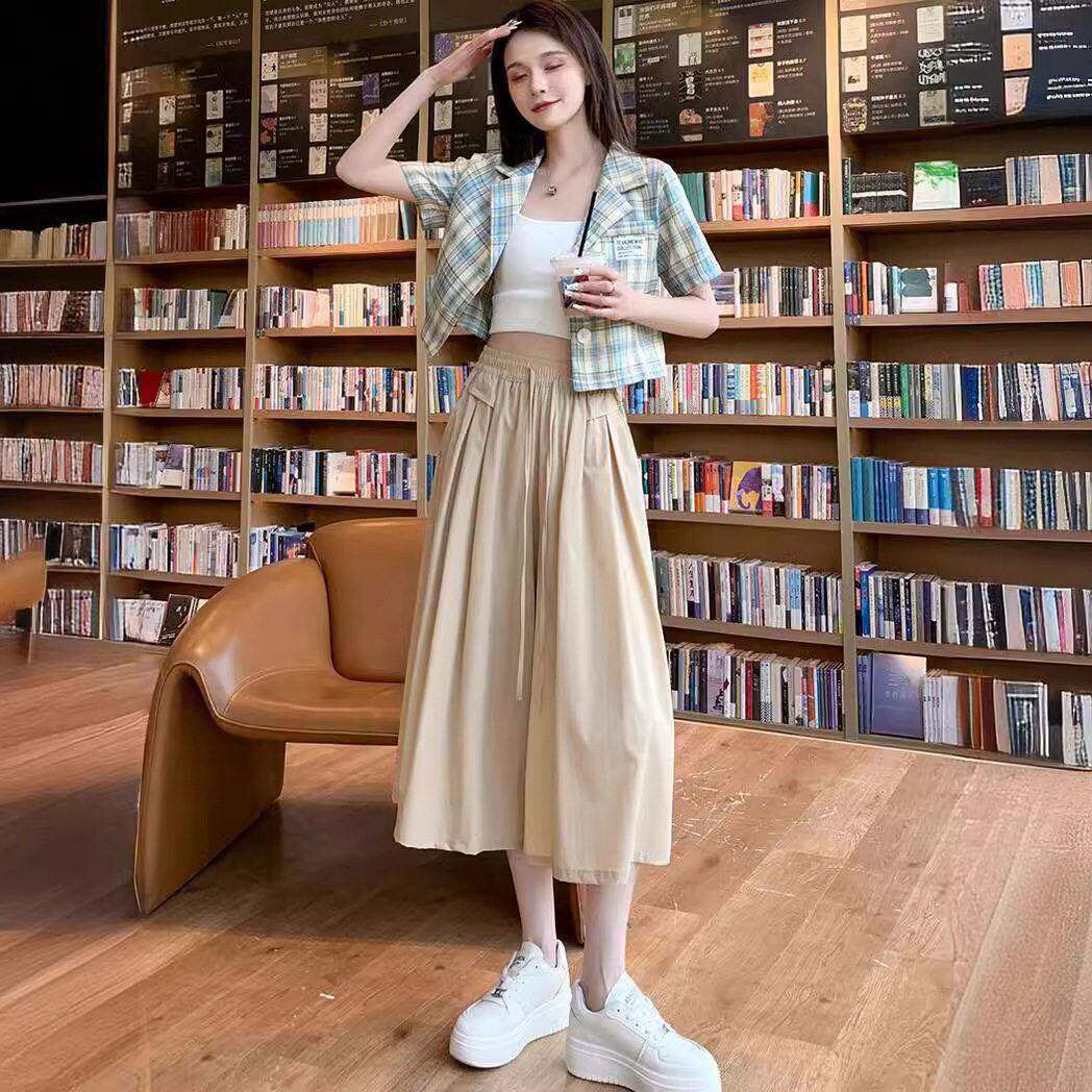 ~金灿灿女裤冰丝七分裙裤2026夏季女士垂感休闲裤显瘦阔腿山本a7