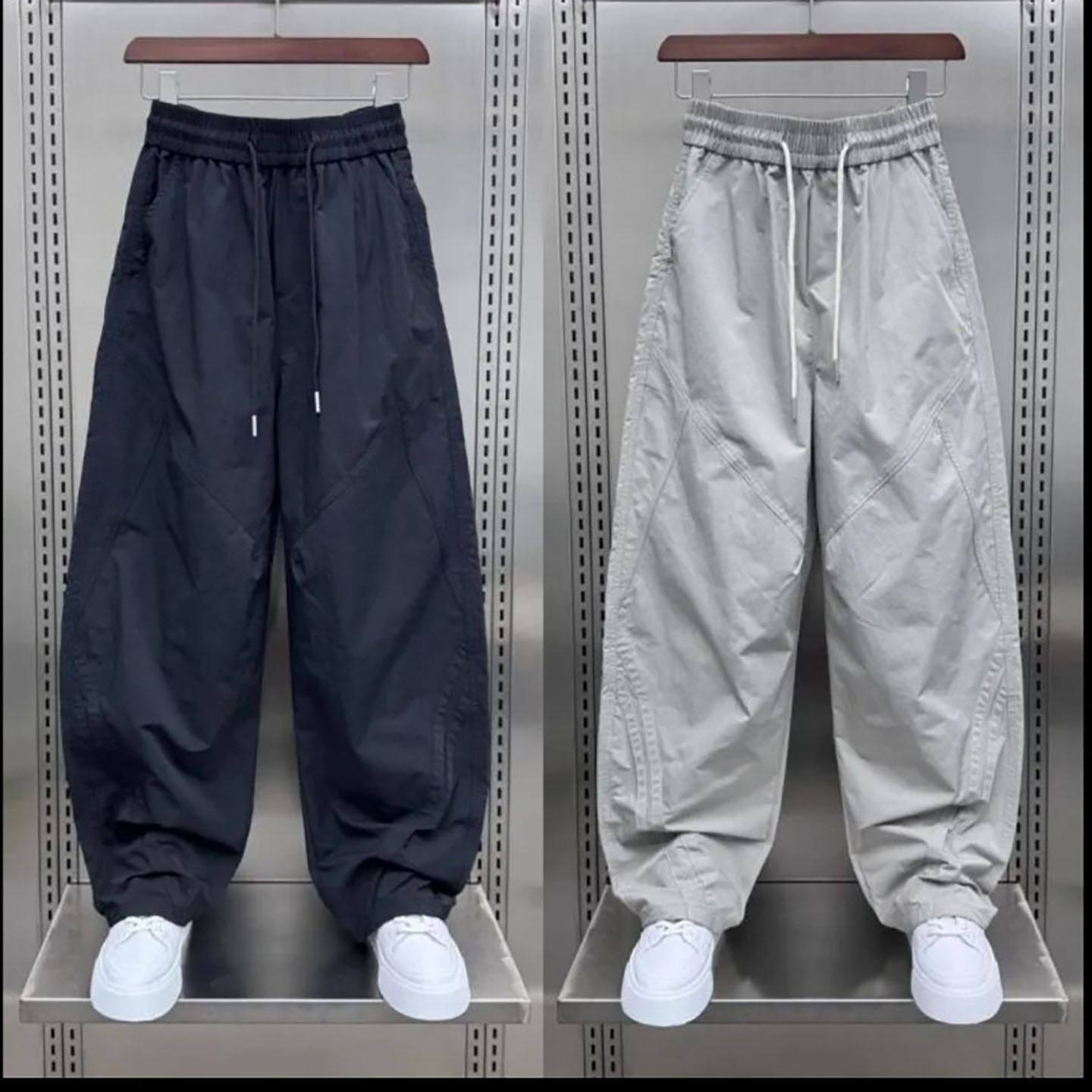幸服服装男裤薄款拼条哈伦裤夏季男士弯刀直筒裤子宽松休闲阔腿a5