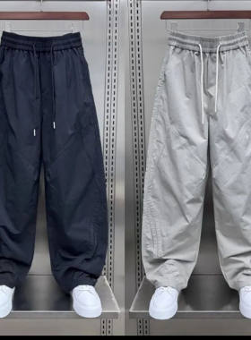 幸服服装男裤薄款拼条哈伦裤夏季男士弯刀直筒裤子宽松休闲阔腿a5