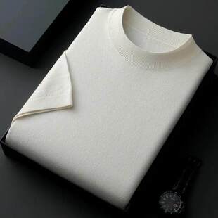 竹年男装春季上新男士桑蚕丝羊毛短袖针织衫半高领打底衫a4