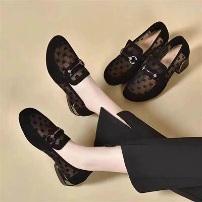 米娅鞋包女鞋镂空网纱豆豆鞋春夏女士款圆头绒面单鞋百搭妈妈鞋a8