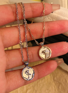 百搭玫瑰项链女小众设计秋冬毛衣链长款轻奢小众精致卫衣链子