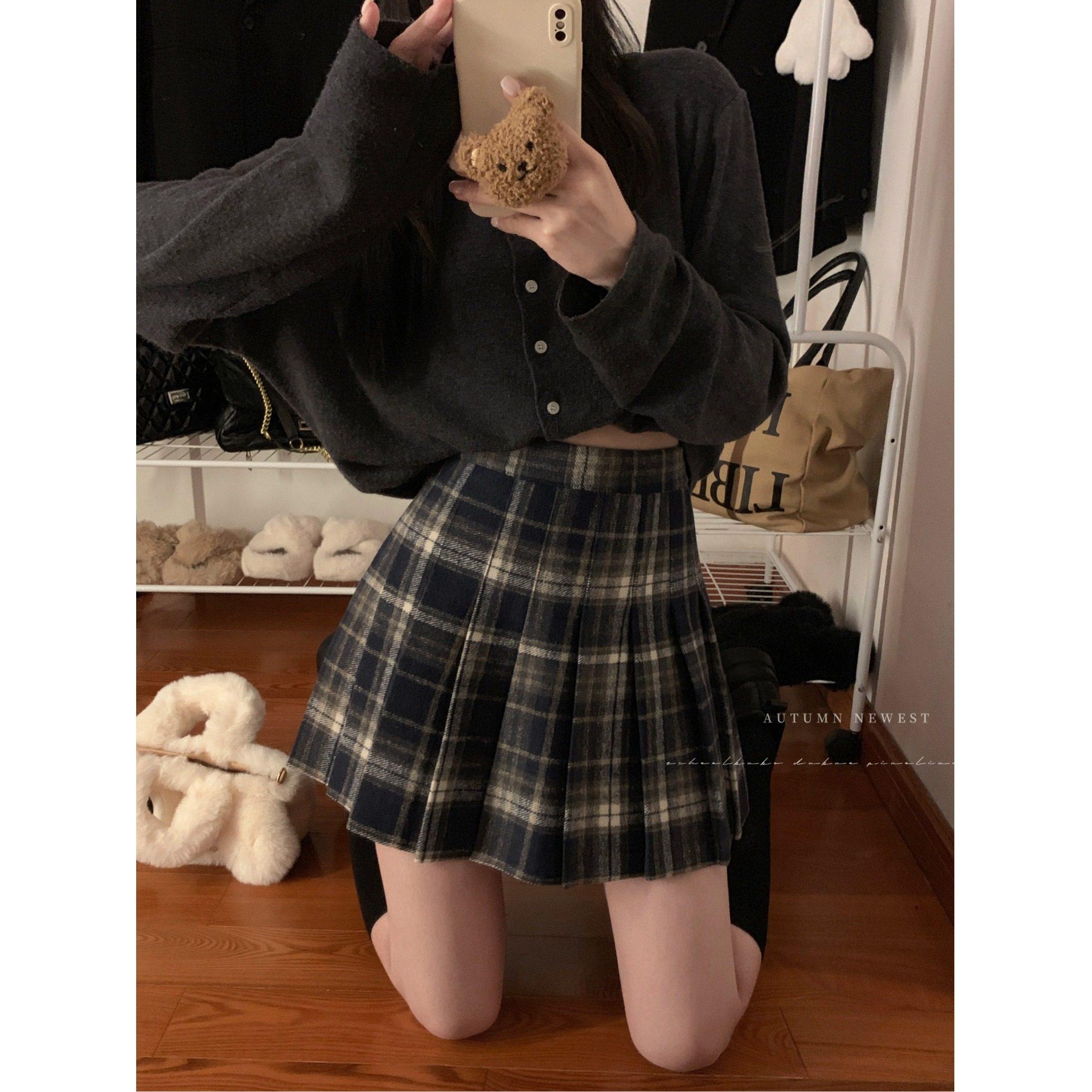 覆古红色格子百褶毛呢半身裙女秋季新款高腰显瘦加厚A字裙短裙子,女装/女士精品,半身裙,淘宝优惠券,粉丝福利购,淘宝优惠卷