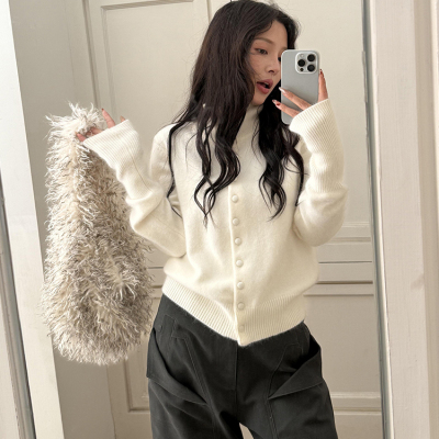 秋冬立领毛衣外套女韩系软糯高级感慵懒风内搭打底针织开衫上衣潮