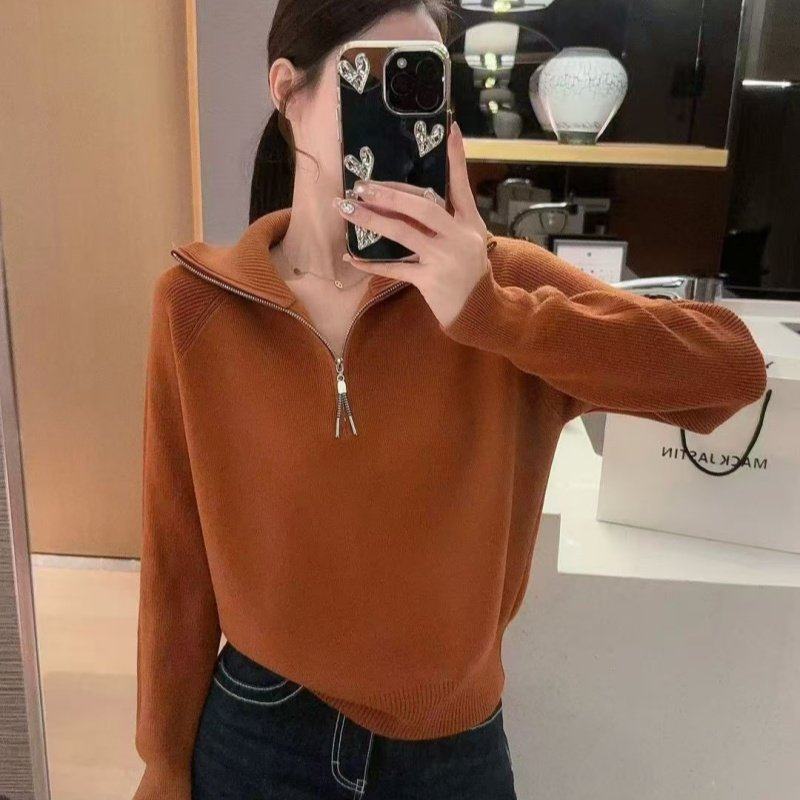 秋冬超好看半拉炼高领毛衣女款2025新款冬季爆款慵懒高级感针织衫