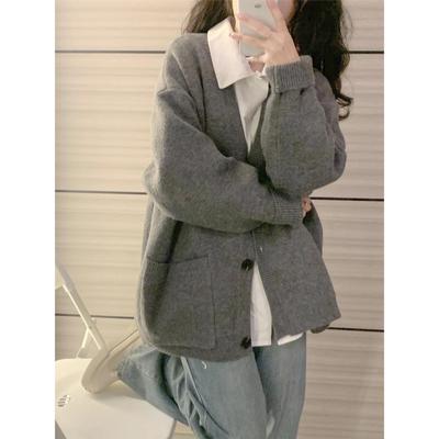 软糯慵懒风毛衣开衫女2025春秋季新款韩系高级感V领早春针织外套