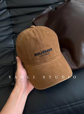 百搭潮流美式复古HOA刺绣棒球帽子女复古大头围鸭舌帽男显脸小韩