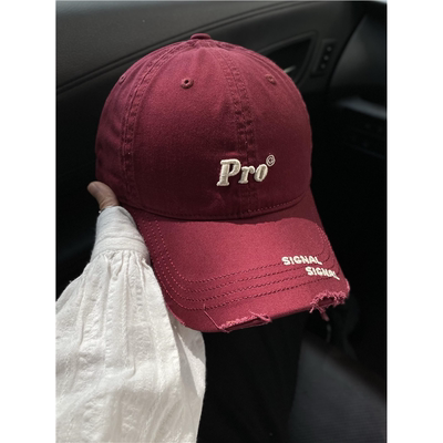 新款潮牌字母PRO刺绣显脸小棒球帽女韩版简约破洞弯檐鸭舌帽百搭