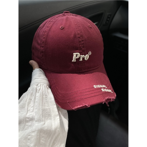 新款潮牌字母PRO刺绣显脸小棒球帽女韩版简约破洞弯檐鸭舌帽百搭