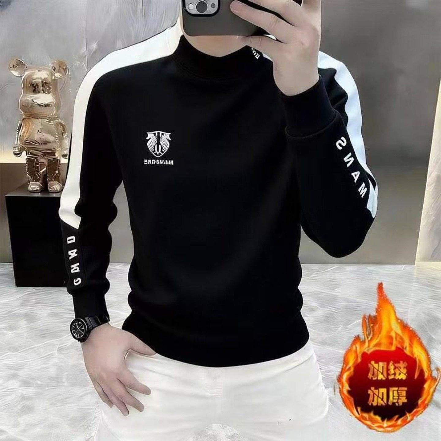 宏嫩优选好物男装2026秋冬新款圆领加绒打底长袖上衣男士外穿卫衣,男装,卫衣,淘宝优惠券,粉丝福利购,淘宝优惠卷