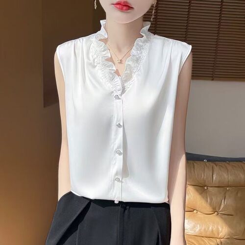 金特罗女装法式荷叶耳边衬衫2026夏季女士款气质无袖背心洋气上a7