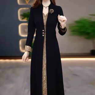 点击率女装高档假两件洋装秋冬女士琉璃中长裙气质显瘦百搭裙子