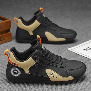 芸菲汇男鞋复古拼色德训鞋秋冬男士软底全皮面阿甘鞋透气防滑鞋子