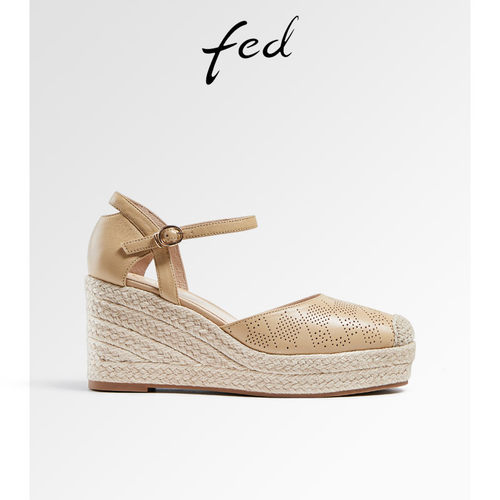 fed羊皮女鞋春夏厚底增高单鞋女麻绳真皮渔夫中空凉鞋女CGU282
