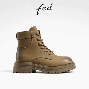FED大黄靴秋季新款女靴登山靴厚底马丁靴真皮短靴女DDS225