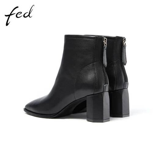 FED瘦瘦靴短靴冬季新款靴子时尚真皮高跟靴时装靴皮靴BRB299