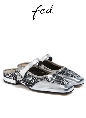 fed低跟穆勒鞋夏季新款女鞋银色后空玛丽珍鞋凉拖鞋DKT005