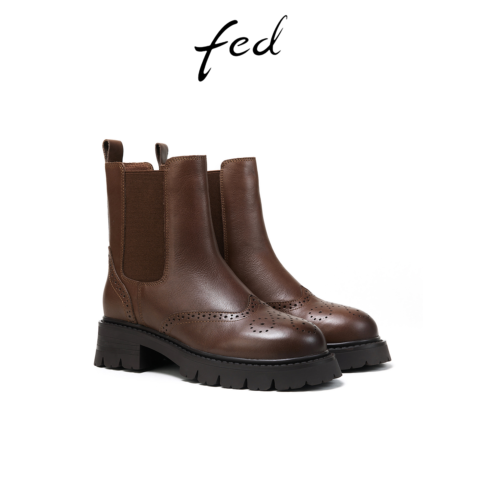 fed英伦风短靴冬季新款女靴棕色烟筒靴切尔西靴女款CGB775
