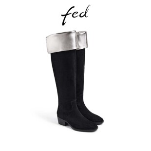 女靴绒面骑士靴黑色长筒靴女款 新款 DLG179 靴秋季 fed粗跟时装