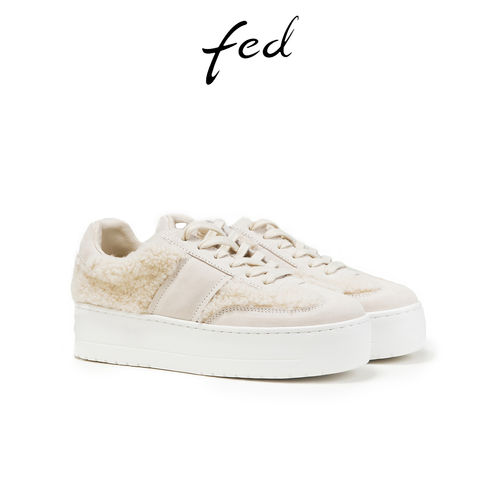 fed时尚休闲鞋冬季新款女鞋毛毛板鞋真皮德训鞋女款DVG592