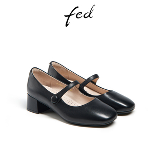 fed职业通勤单鞋春季新款女鞋玛丽珍鞋黑色小皮鞋女款DAG536