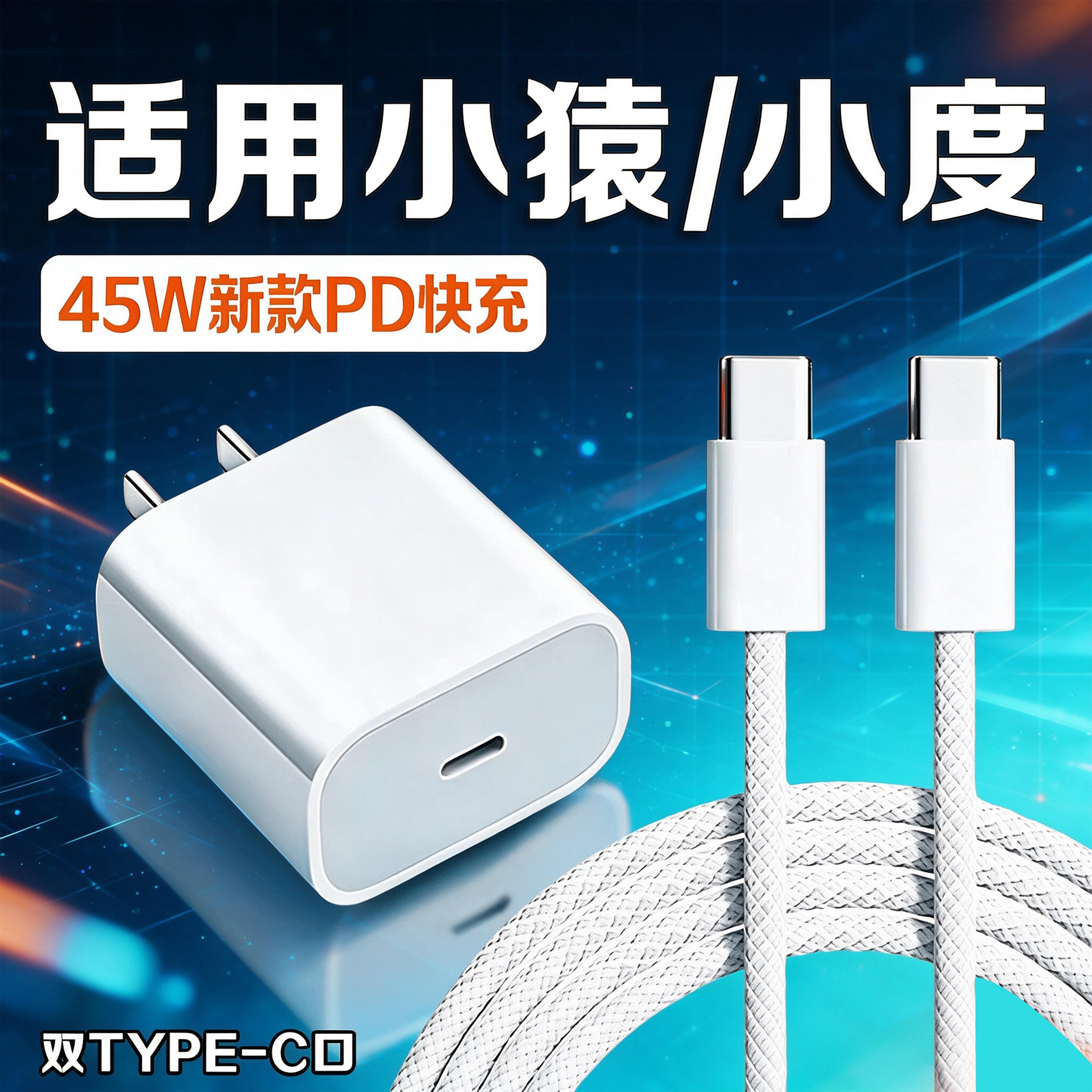适用小猿猿辅导学习机充电器45W超级快充小猿P60充电器线小猿P40Ultra家教机T6/Pro/x6学练机充电插头套装2米
