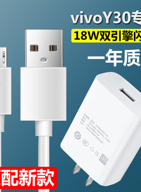 适用vivoY30充电器原装y30标准版手机数据线快充双引擎闪充18w