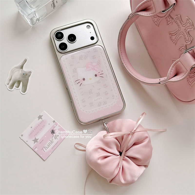 可爱hellokitty粉色碎花适用苹果17手机壳电镀iphone16promax挂件17Pro防摔套15Pro滴胶高级感13新款14女全包