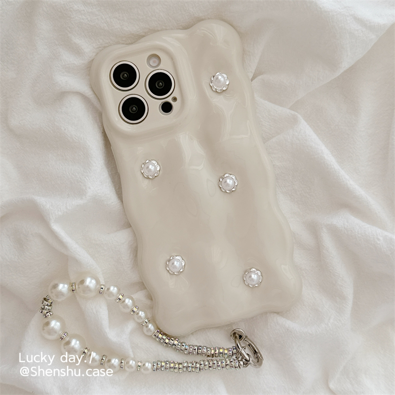 ins小香风立体珍珠适用苹果15手机壳带链条iPhone16promax新款15Pro全包13硅胶14防摔套14Pro小众12女16气质