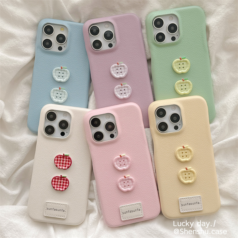 ins简约纯色立体苹果纽扣适用苹果15手机壳iPhone16promax新款15Pro皮质全包13硅胶14防摔套14Pro小众12女16