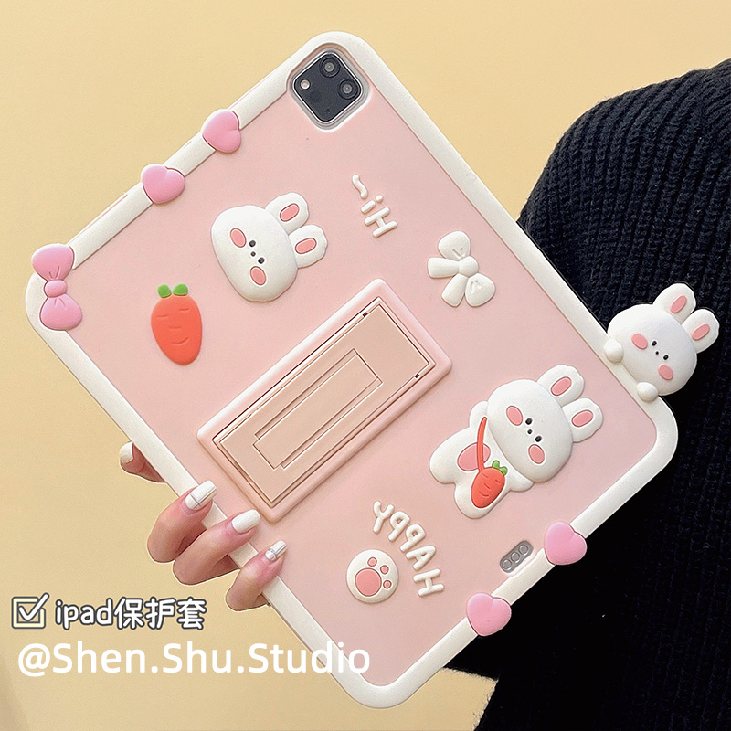 可爱立体小兔适用2021/2022新款苹果ipadpro平板电脑第10代保护壳ipadair4/5保护套11寸mini6支架软全包硅胶