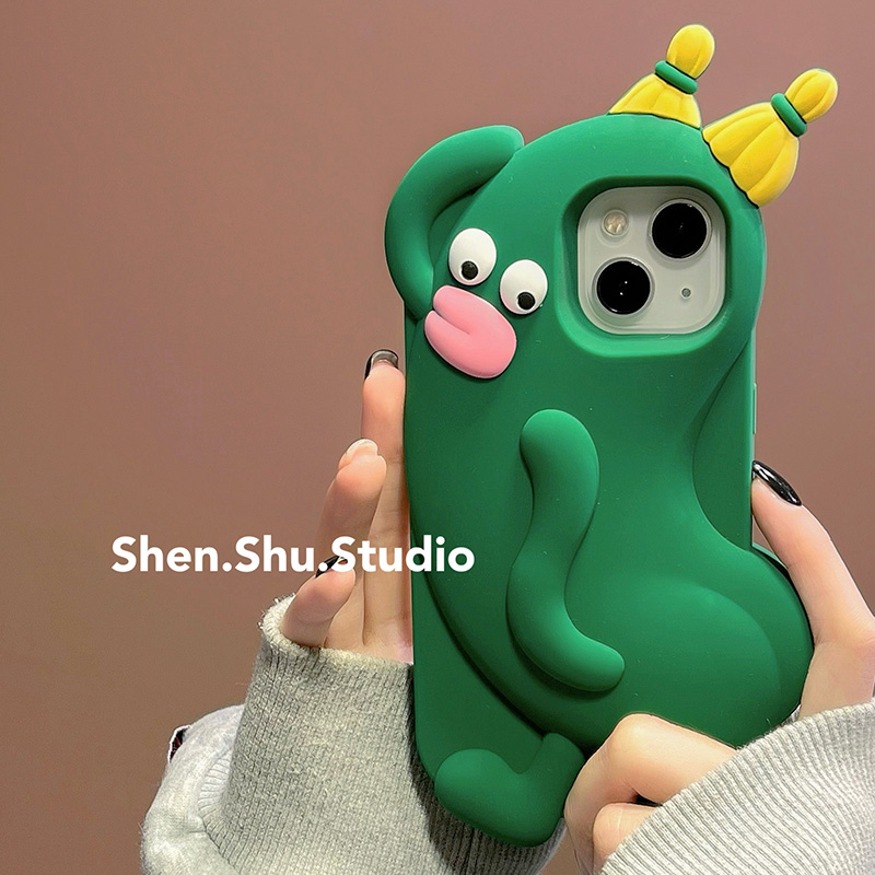 搞怪趣味丑萌黄瓜怪兽适用苹果16手机壳iPhone15promax新款15Pro全包12硅胶14防摔套14Pro小众15女16立体卡通