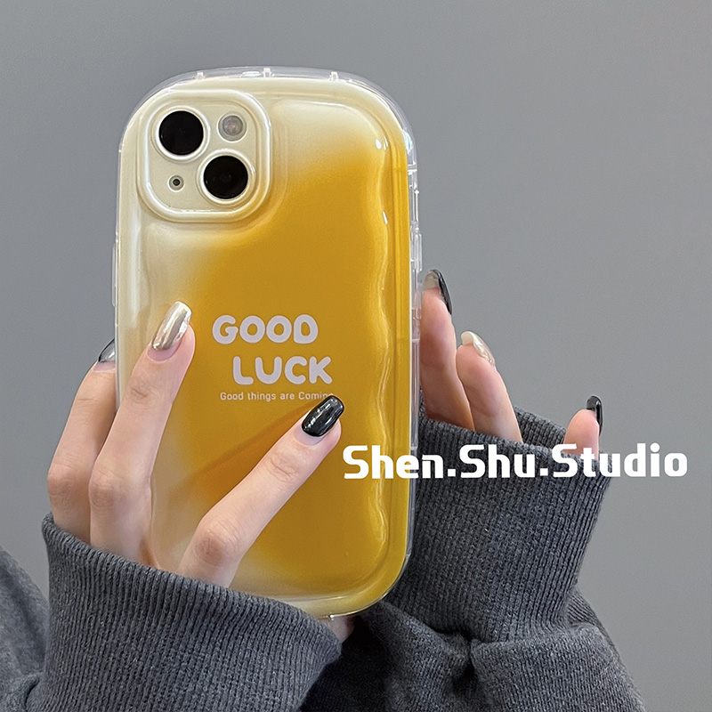 简约黄色晕染英文苹果手机壳