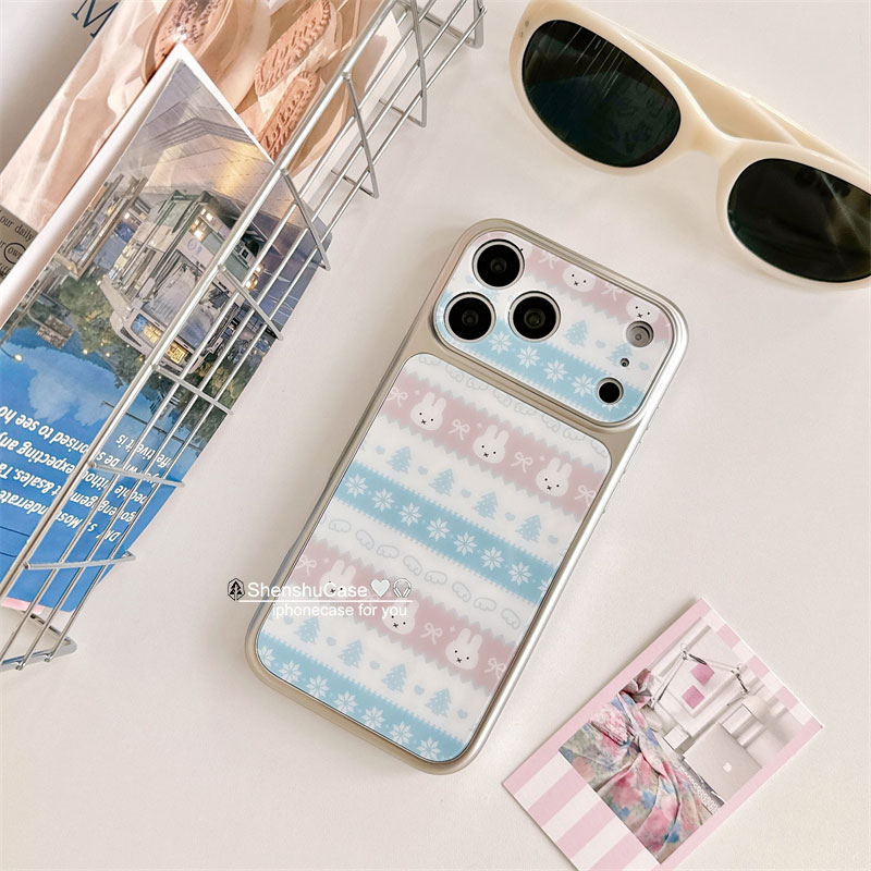 绅树 可爱蓝色费尔岛兔子电镀适用于苹果16/17promax手机壳iPhone15pro女款14全包卡通防摔13简约小众保护套