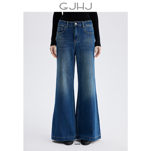 gjhj复古高腰喇叭牛仔裤